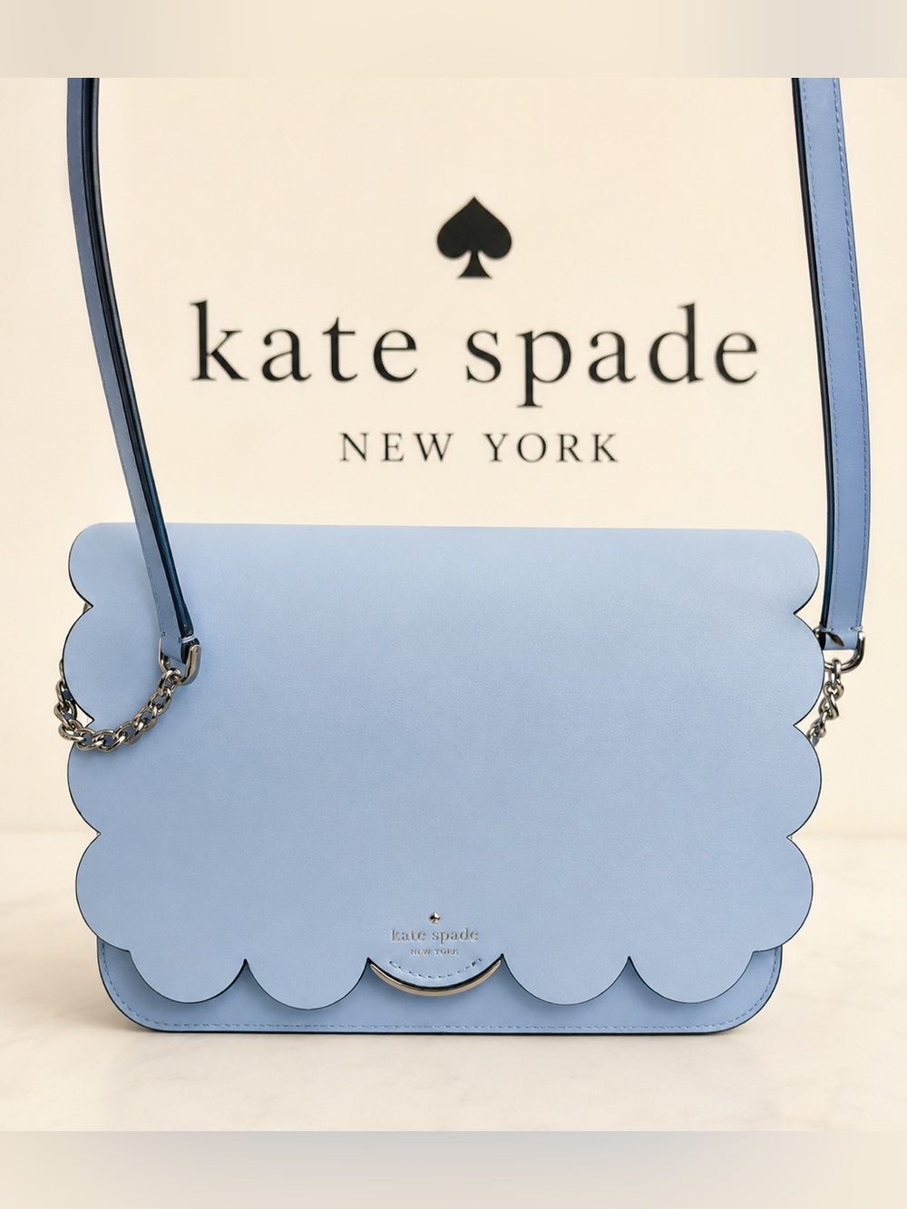 KATE SPADE NEW YORK Light Blue Scallop-Edge Crossbody Bag NWOT